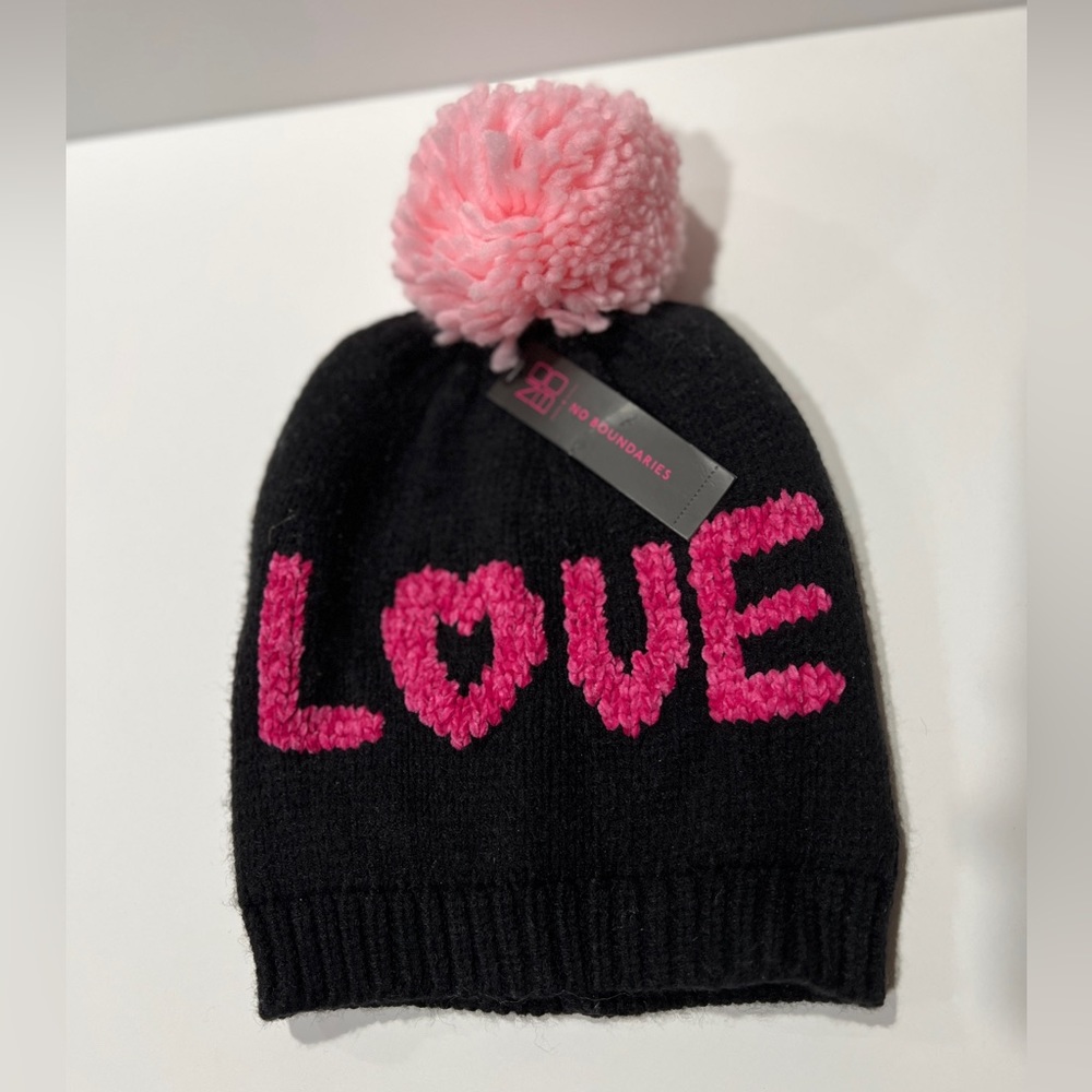 NEW No‎ Boundaries Knit Womens Winter Beanie Hat Stocking Cap Love Black Pink